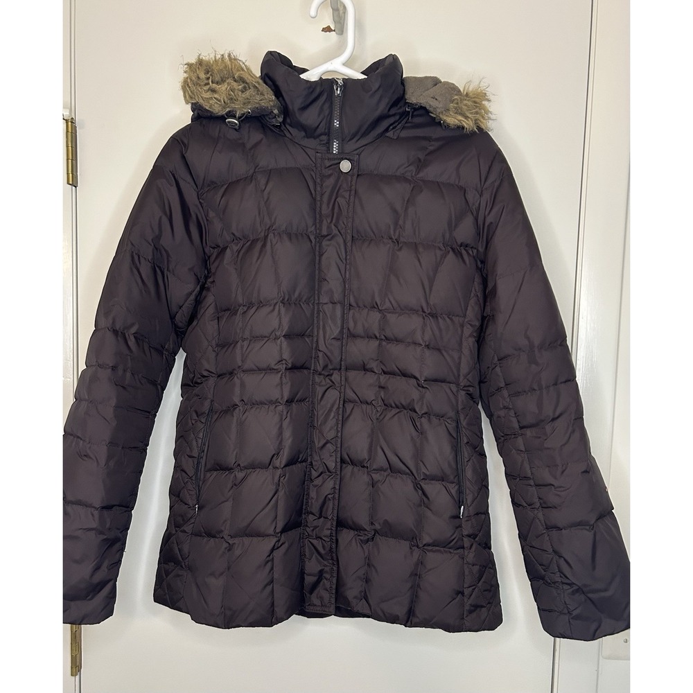 TOMMY HILFIGER Brown Quilted Puffer Jacket Coat Pockets Solid Hood Womens L